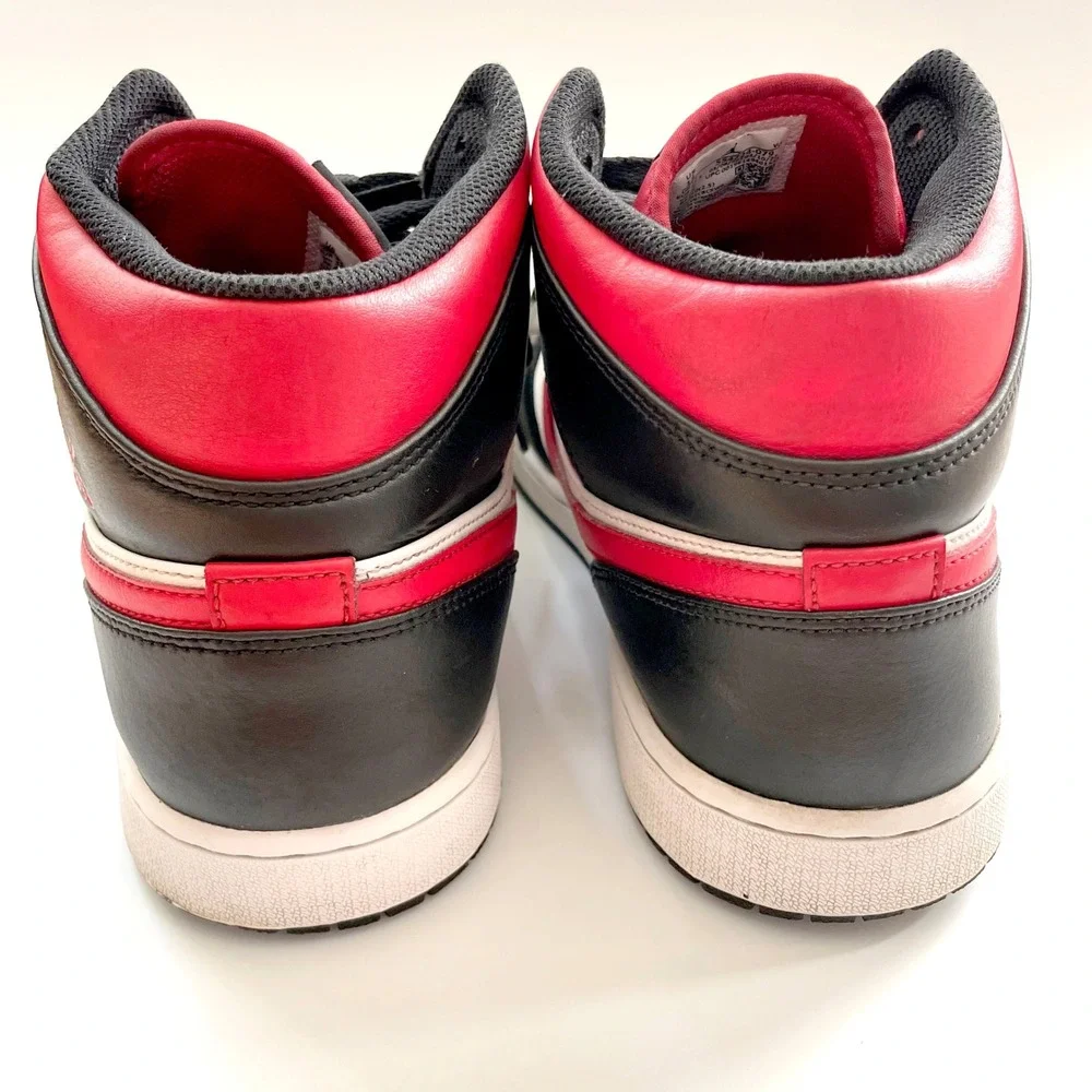 Nike Air Jordan 1 Mid Bred Toe Sneakers Black White Red Mens 11.5 Retro